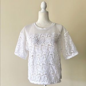LOFT Floral Lace and Mesh Top in White